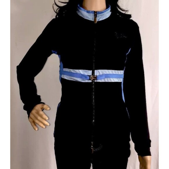 Paco Jeans Athletic Jacket Small Navy Blue Striped Zipper Front Casual Style - Picture 1 of 12